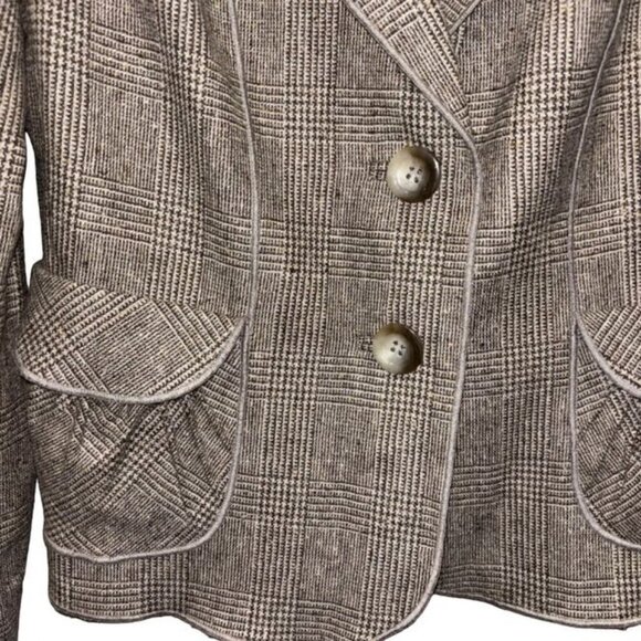 Ann Taylor Womens Plaid Blazer Virgin Wool Size 0 Brown - Picture 5 of 8